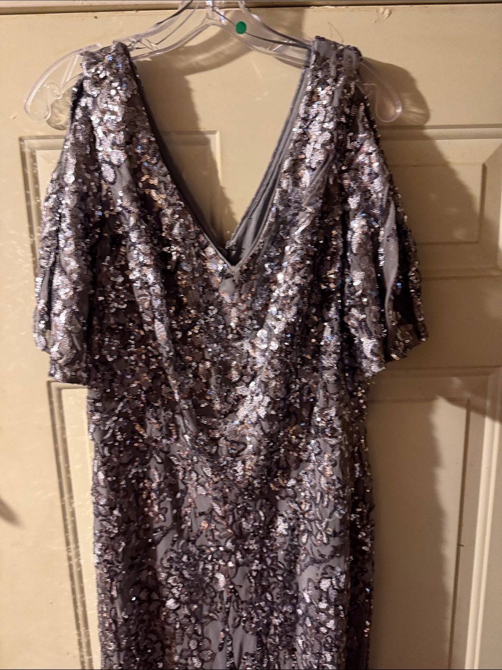 Alex Evenings lavender with Silver Sequin V-Neck Gown